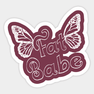 Fat Babe - rustic white outline w/ butterfly wings Sticker